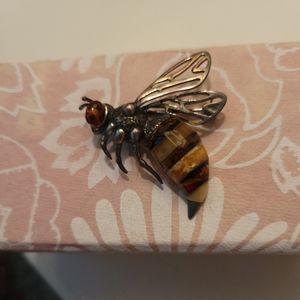 Baltic Amber and 925 Sterling Silver Bee  Brooch pin